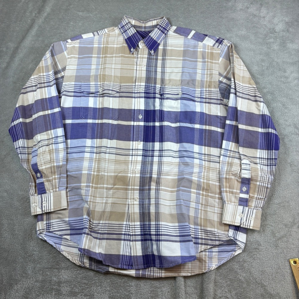 Roper‎ Shirts Men Large Western Plaid Button Down Purple Tan White